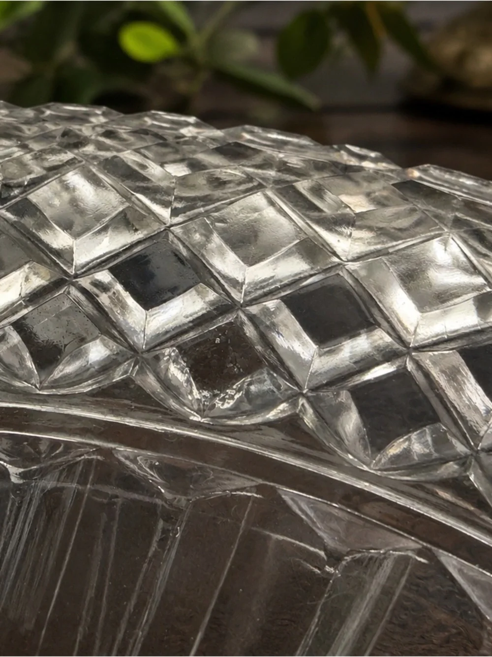 Vintage Clear Pressed Glass Serving Platter 12” Diamond Pattern Scalloped
